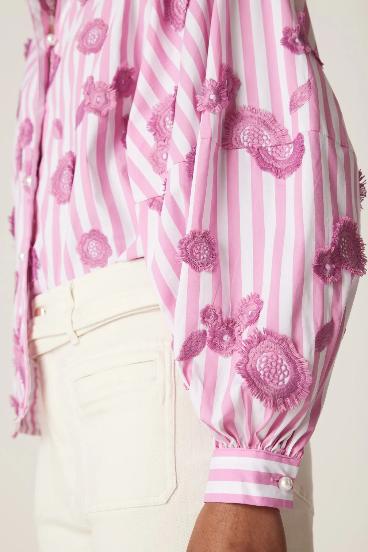 Philly Embroidered Shirt - Pink Stripe