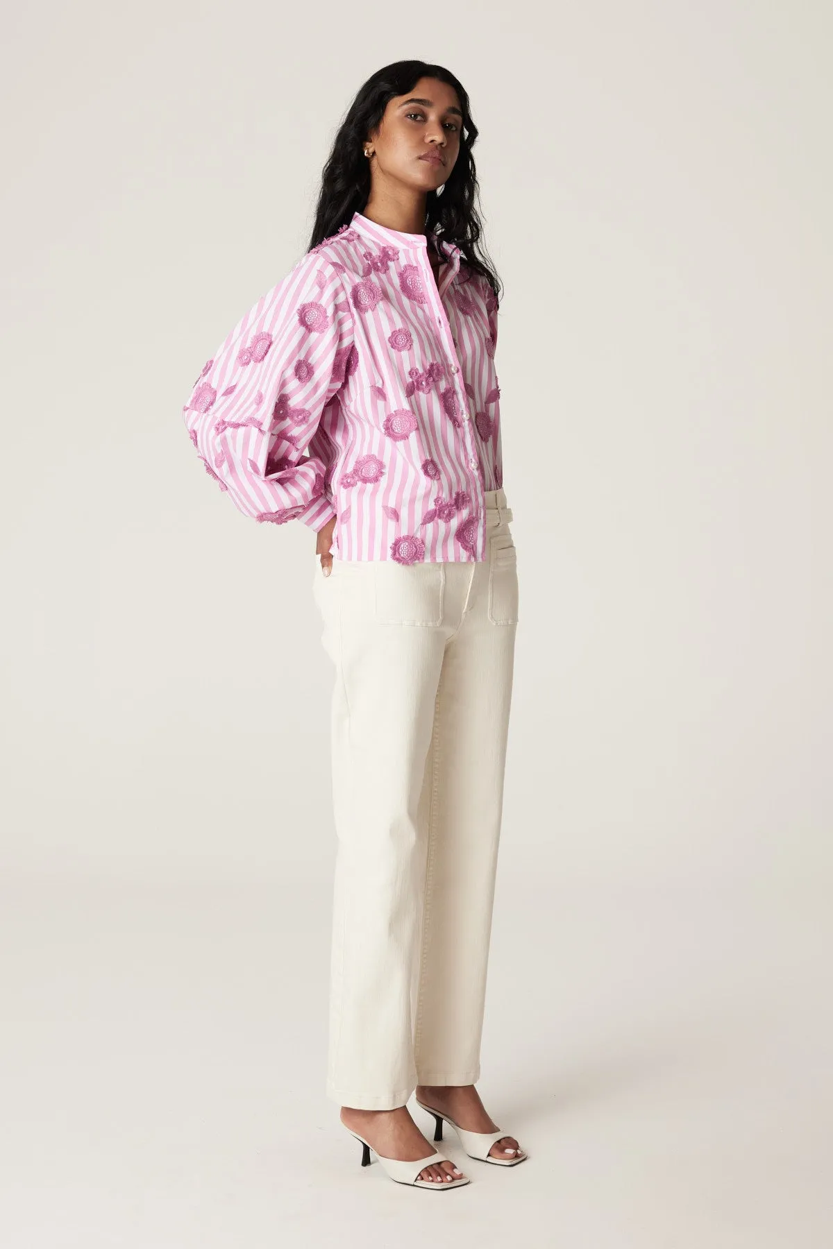 Philly Embroidered Shirt - Pink Stripe