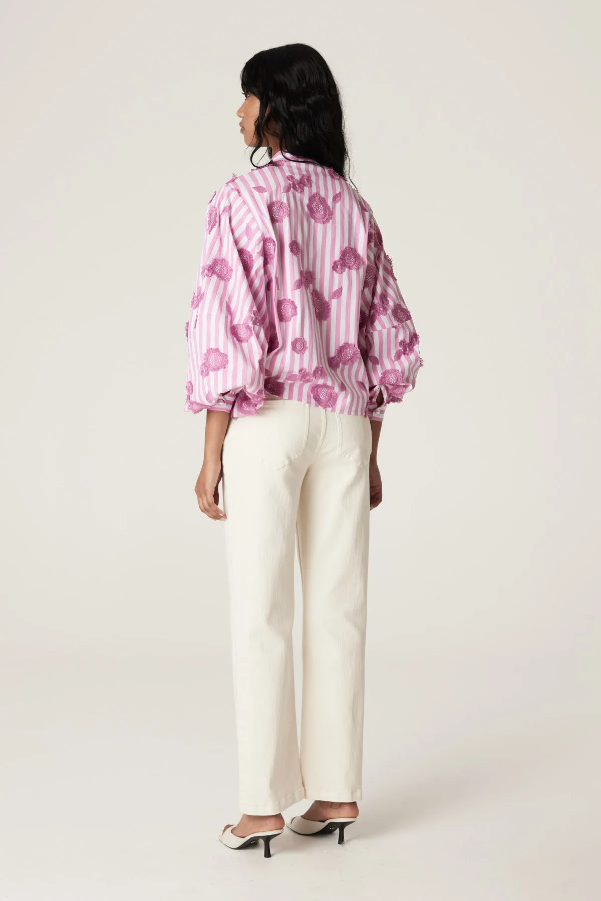 Philly Embroidered Shirt - Pink Stripe