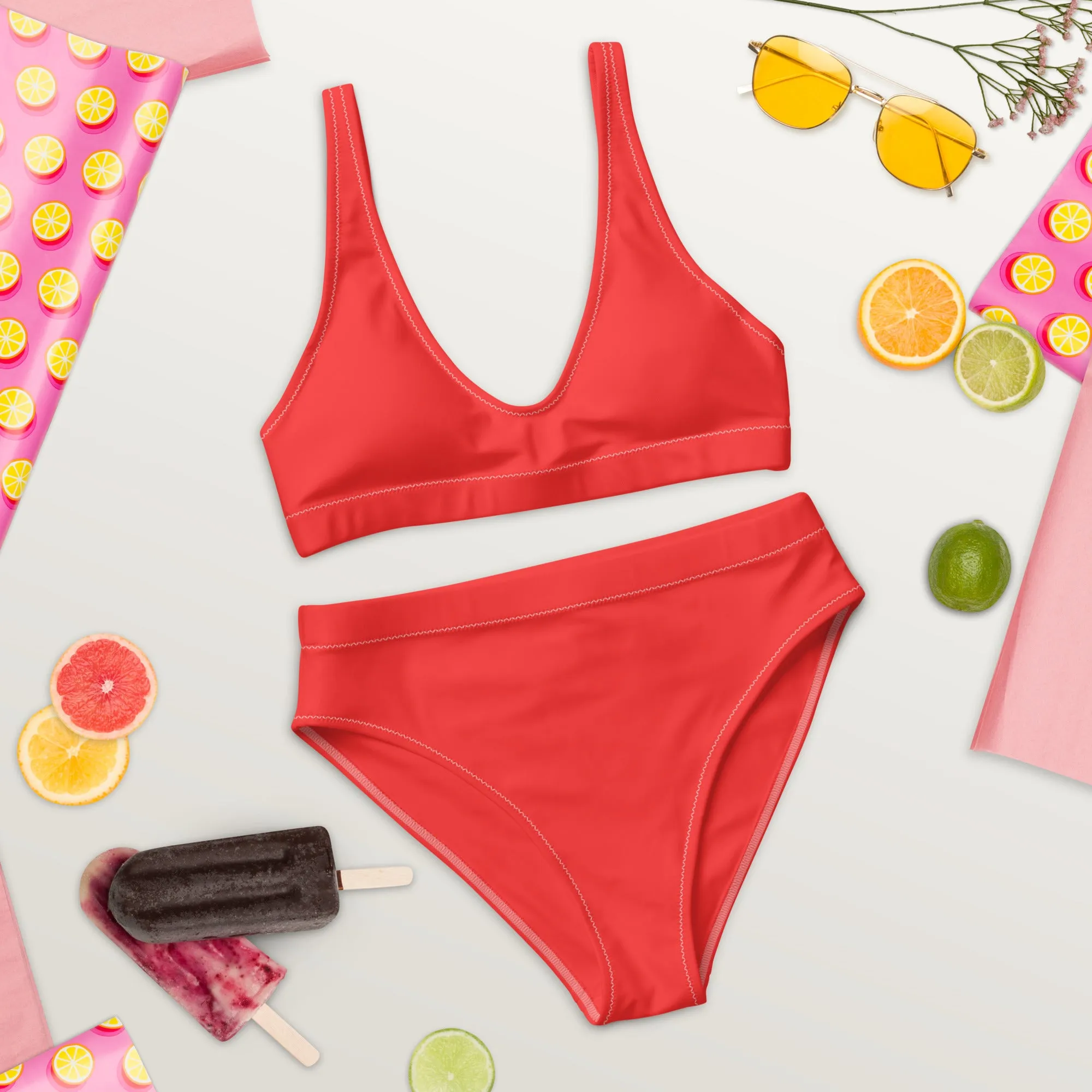 Red high-waisted bikini by Dumbbells and Hotels