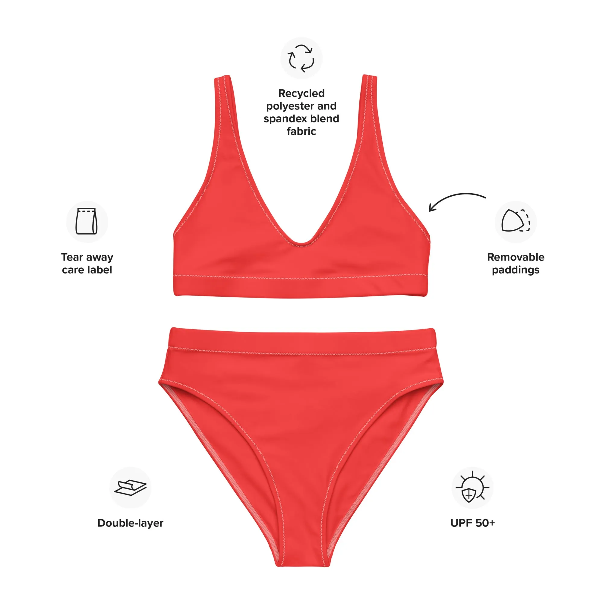 Red high-waisted bikini by Dumbbells and Hotels