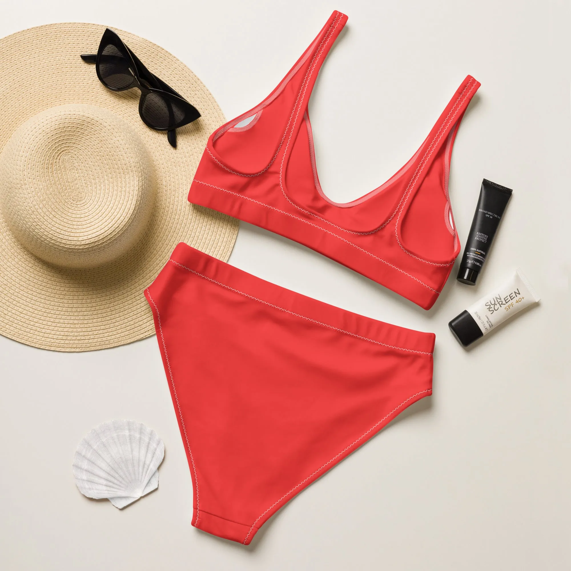 Red high-waisted bikini by Dumbbells and Hotels