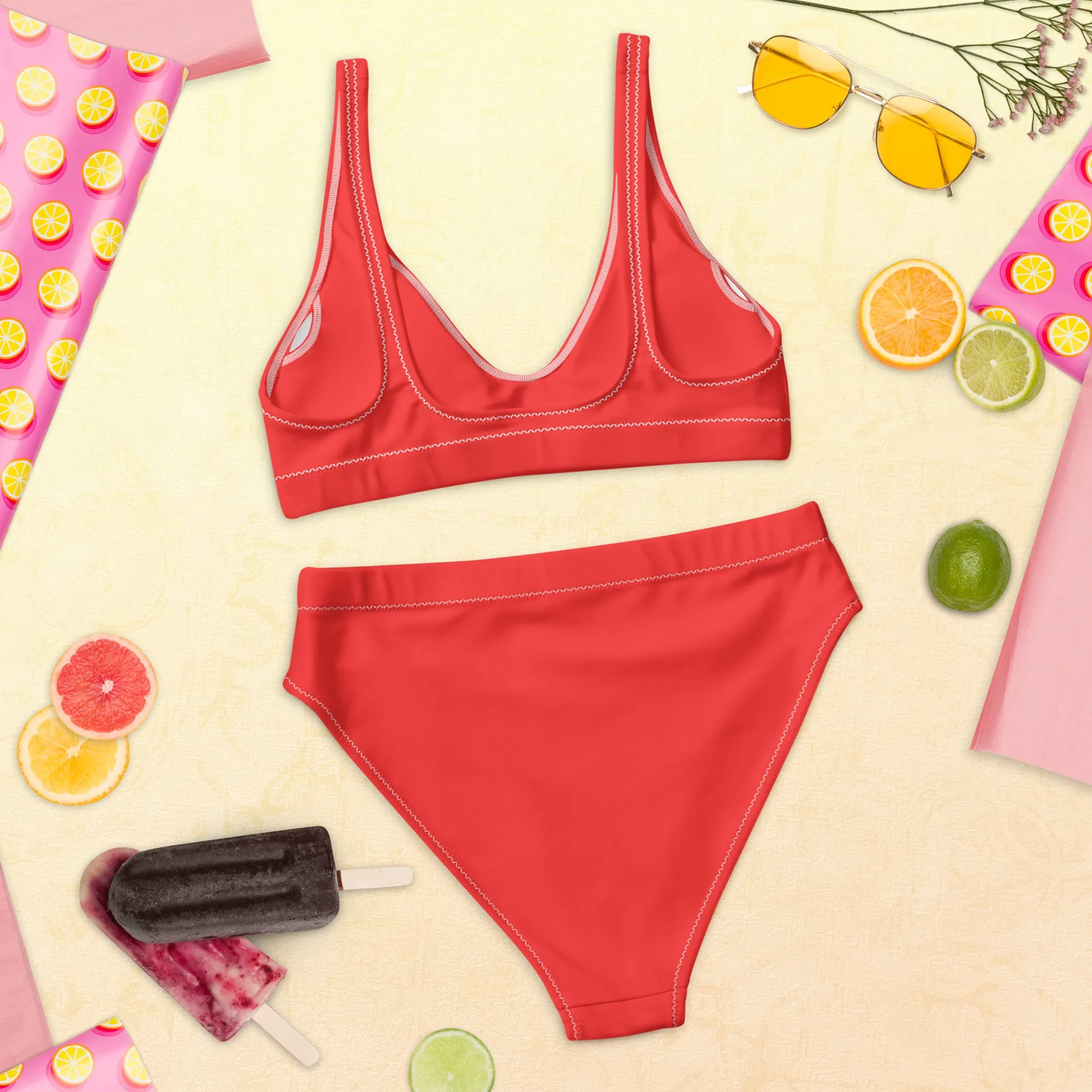 Red high-waisted bikini by Dumbbells and Hotels