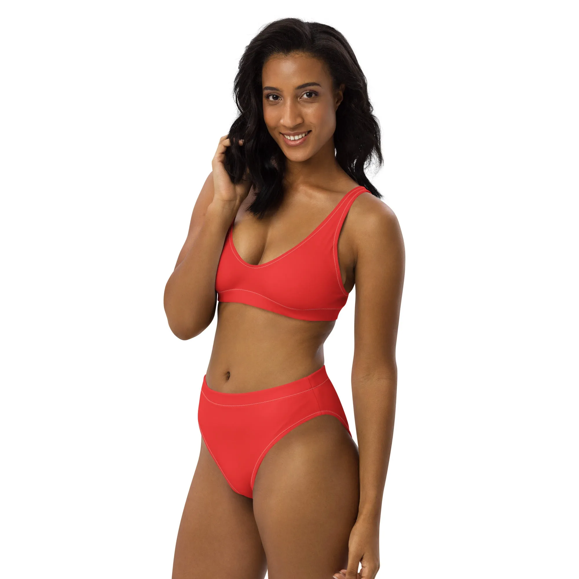 Red high-waisted bikini by Dumbbells and Hotels