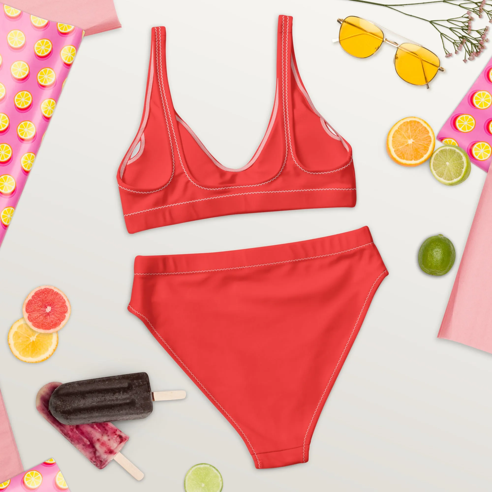 Red high-waisted bikini by Dumbbells and Hotels