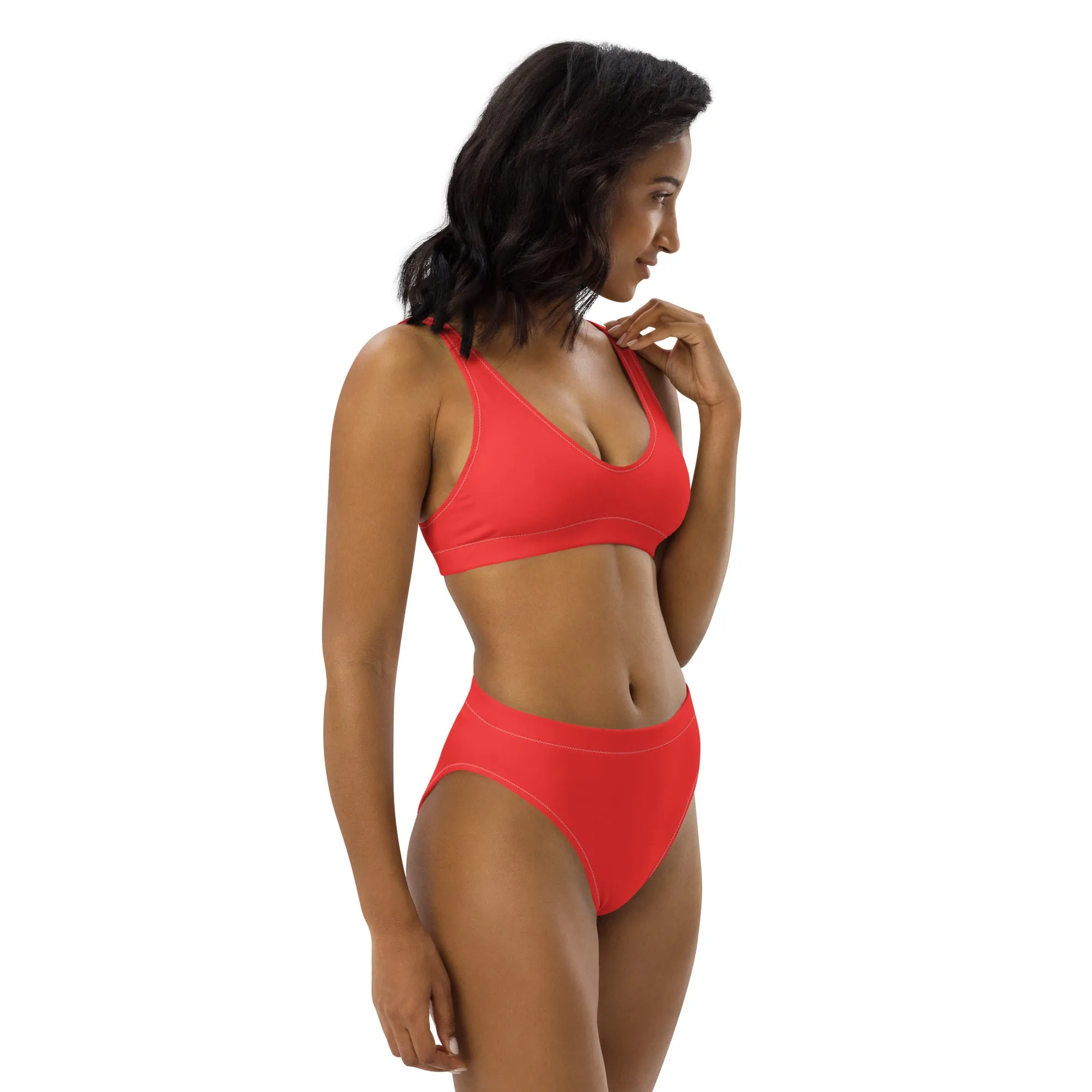 Red high-waisted bikini by Dumbbells and Hotels