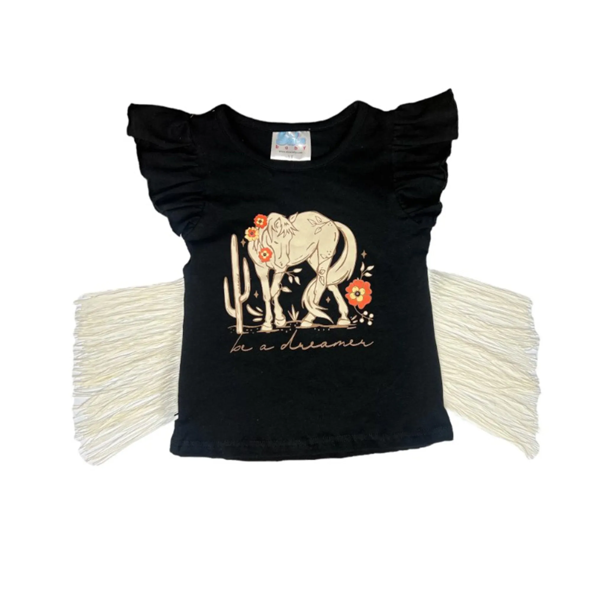 Shea Baby Kid's Black Be A Dreamer Fringe Short Sleeve