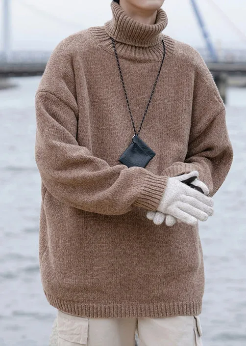 Simple Grey Turtleneck Cozy Knit Mens Sweaters Pullover Winter RJ040