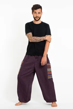 Unisex Pinstripe Cotton Pants with Aztec Pocket in Purple