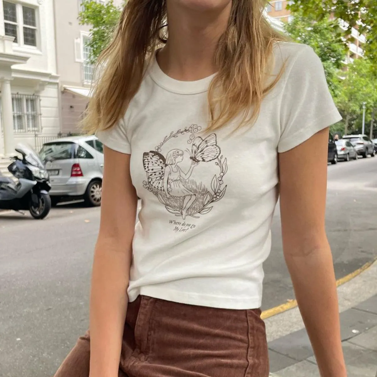 Vintage Printed Cotton Crop Top with Letter Design
